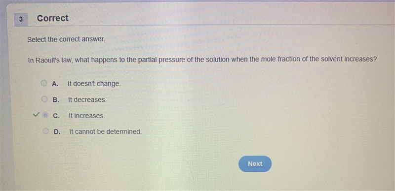 In Raoult’s law, what happens to the partial pressure of the solution when the mole-example-1