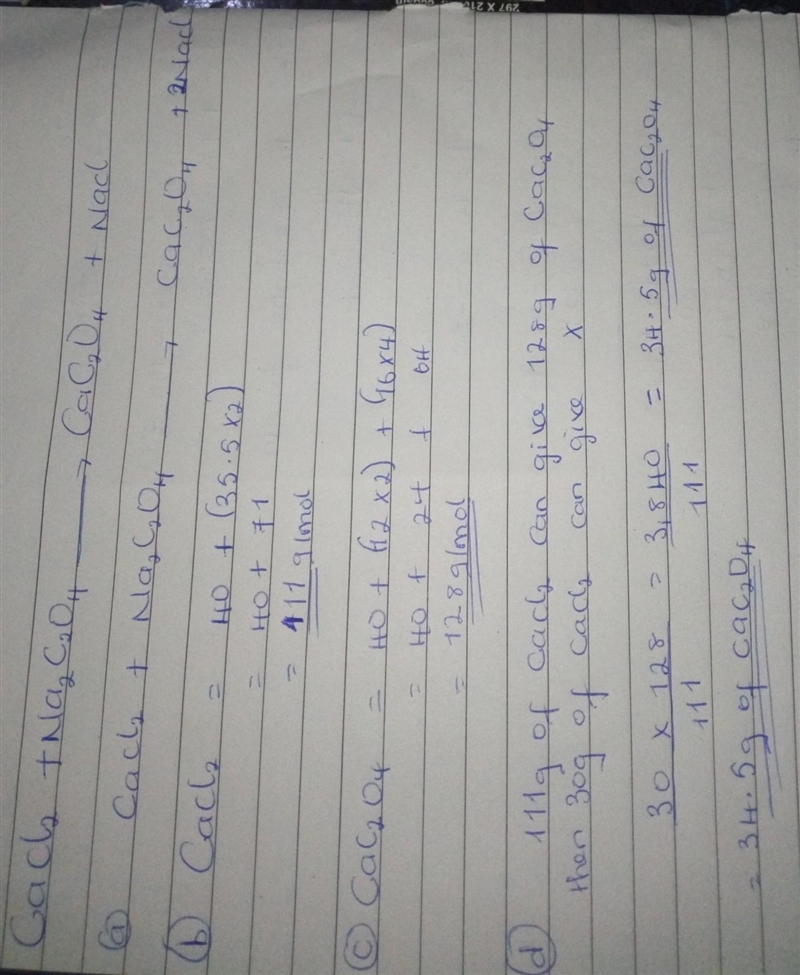 CaCl2 + Na2C2O4 ⇒ CaC2O4 + NaCl a. Write a balance equation. b. Find the molar mass-example-1