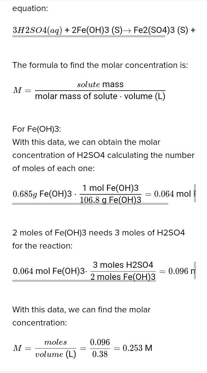 Consider the unbalanced chemical equation: H2SO4 (aq) + Fe(OH)3 (S) → Fe2(SO4)3 (S-example-1