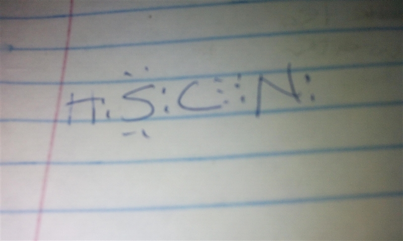 Draw a Lewis structure for thiocyanic acid, HSCN, adding charges and lone electron-example-1