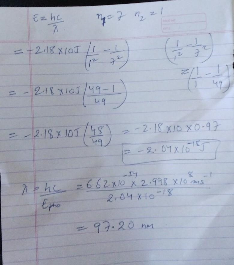 If a photon dropping from the n = 7 to the n = 1 level hit the surface of Au, what-example-1