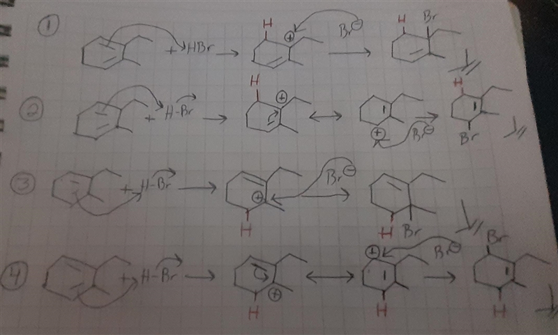 Draw all four products obtained when 2-ethyl-3-methyl-1,3-cyclohexadiene is treated-example-1