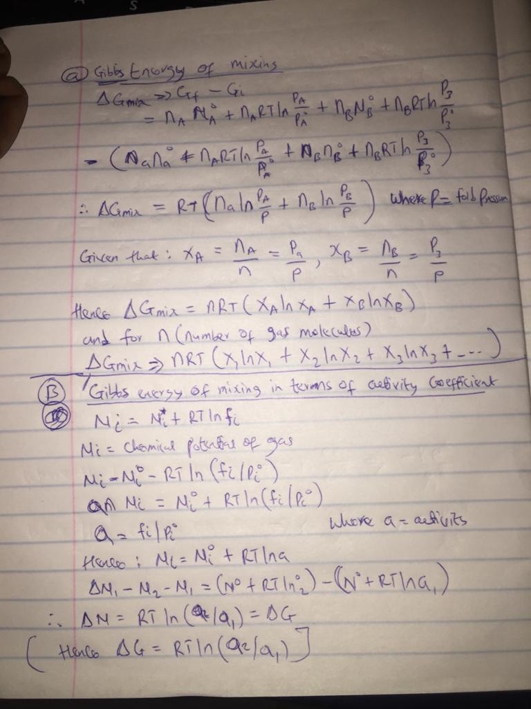 In class we derived the Gibbs energy of mixing for a binary mixture of perfect gases-example-1