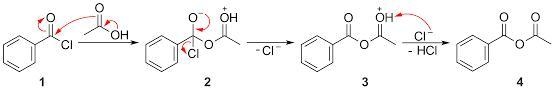 Draw a mechanism for this reaction. In the reaction scheme, an acyl chloride reacts-example-1