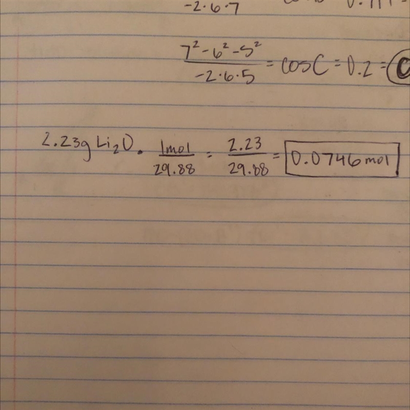 Find the number of moles that are in 2.23 g of Li 2 O and report it with the correct-example-1