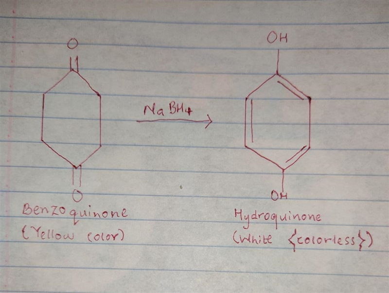 You are attempting the reduction of quinone with sodium borohydride. After adding-example-1