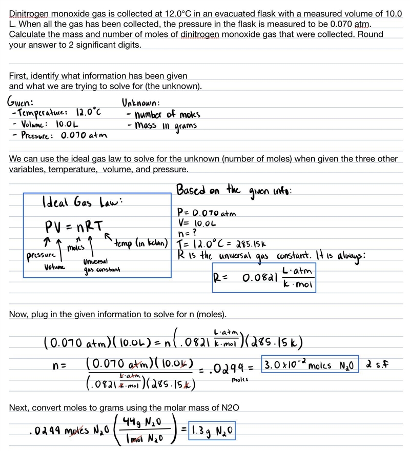 Dinitrogen monoxide gas is collected at 12.0°C in an evacuated flask with a measured-example-1