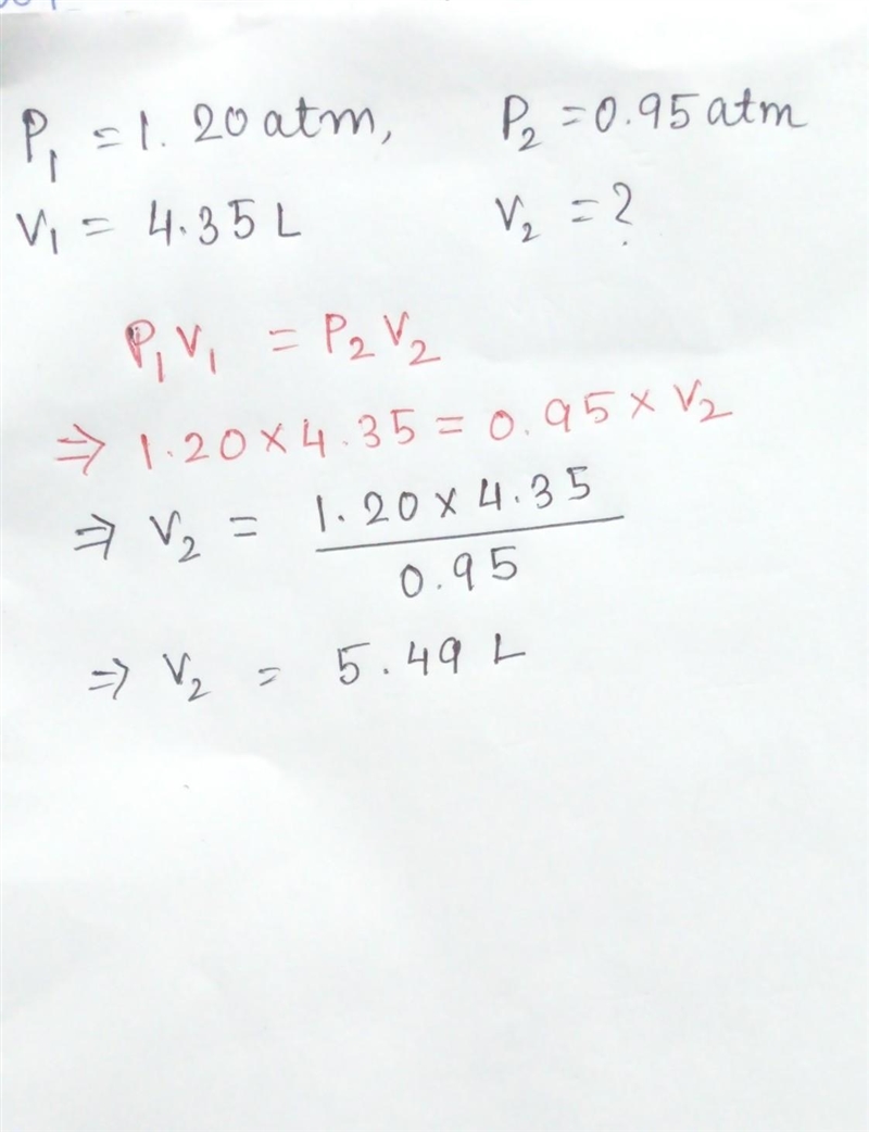 Chemistry help! This mysterious gas has a volume of 4.35 L and a pressure of 1.20 atm-example-1