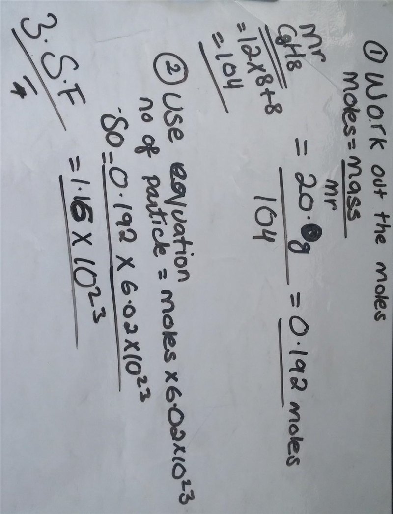 Please help, How many molecules does 20.0 grams of C8H8 represent?-example-1