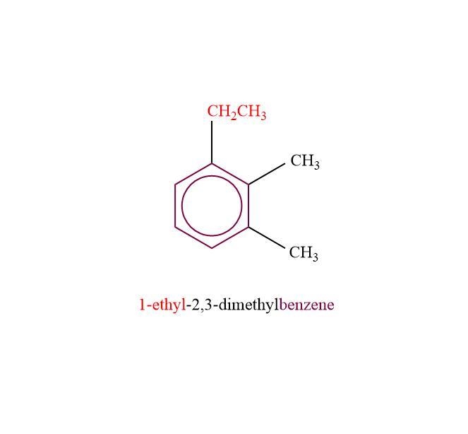 Draw the structure formula for 1-ethyl-2,3-dimethylbenzene Please help me-example-1