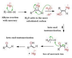 Alkynes do not react directly with aqueous acid as do alkenes, but will do so in the-example-1