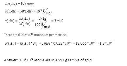 How many atoms are present in 591 grams of gold Au​-example-1