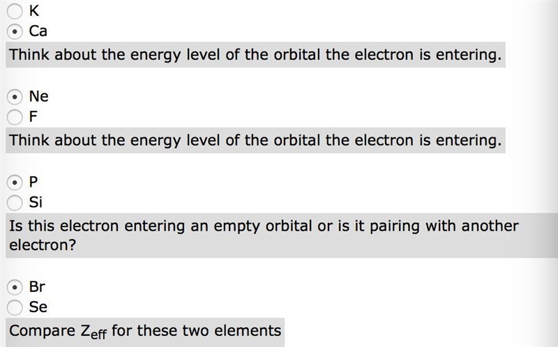 For each pair of elements, indicate which one you would expect to have the greater-example-1