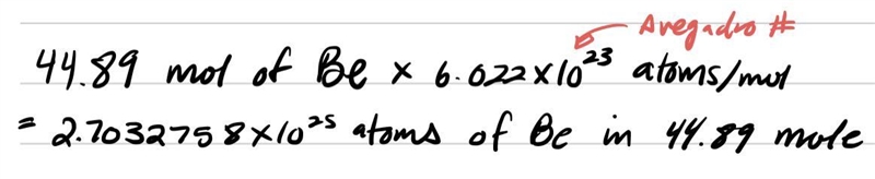 How many atoms are present in 44.89 moles of Be?-example-1