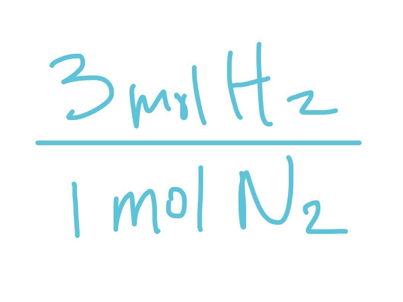 What is the mole ratio of hydrogen to nitrogen in the following reaction: N2(g) + 3H-example-1