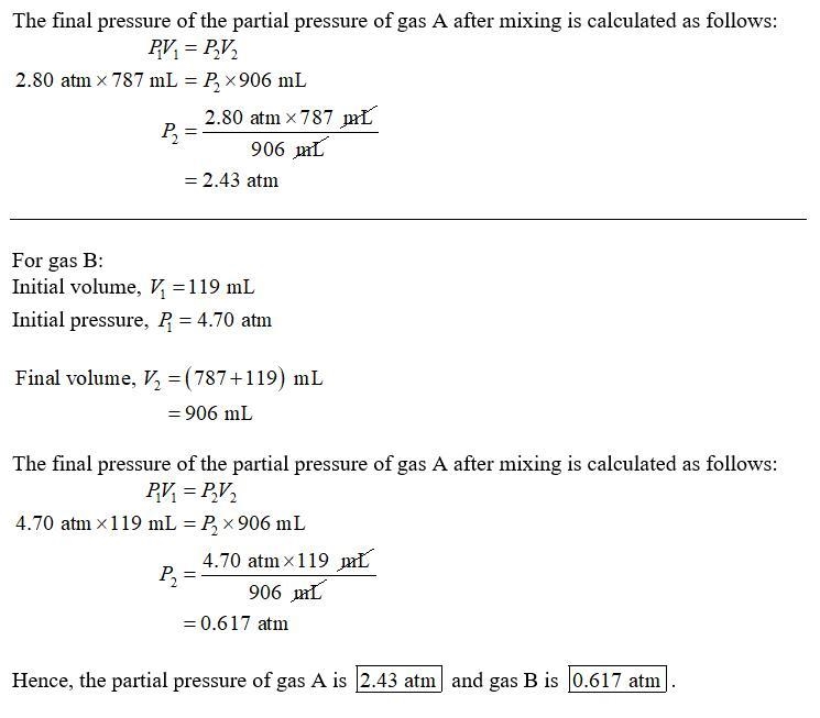 Container A holds 767 mL of an ideal gas at 2.80 atm. Container B holds 154 mL of-example-1