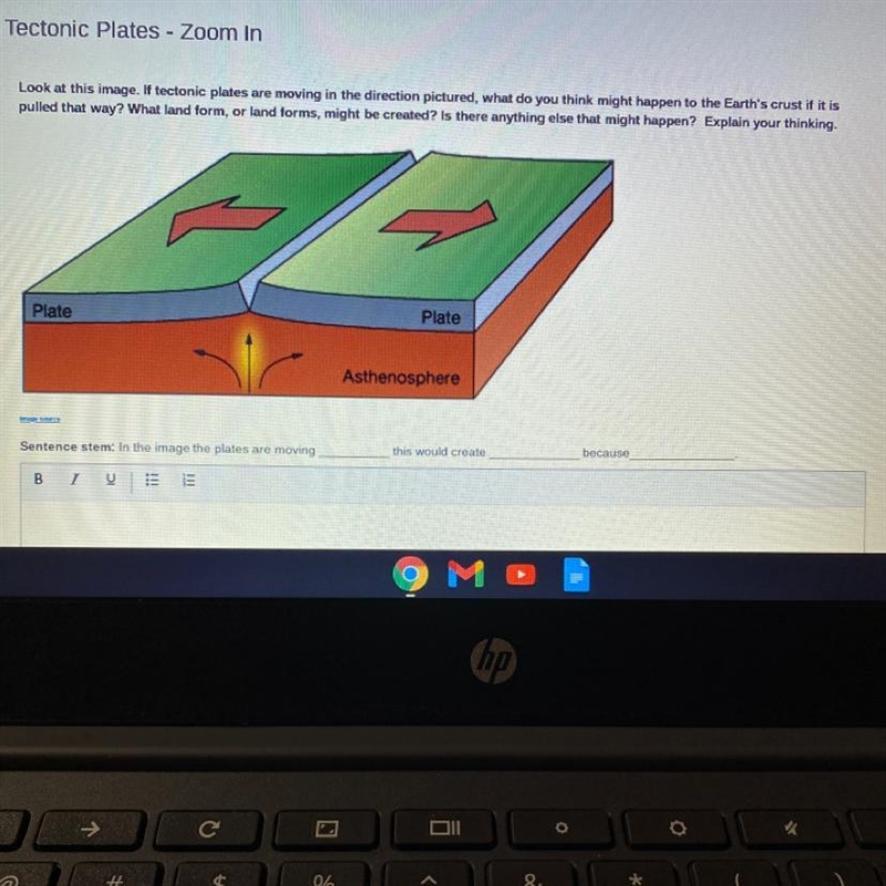 Look at this image. If tectonic plates are moving in the direction pictured, what-example-1