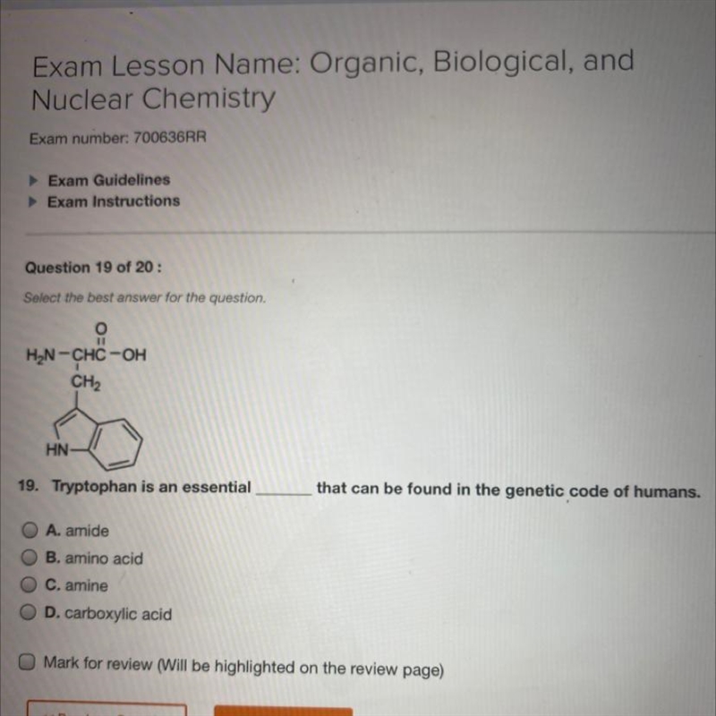 19. Tryptophan is an essential _____ that can be found in the genetic code of humans-example-1