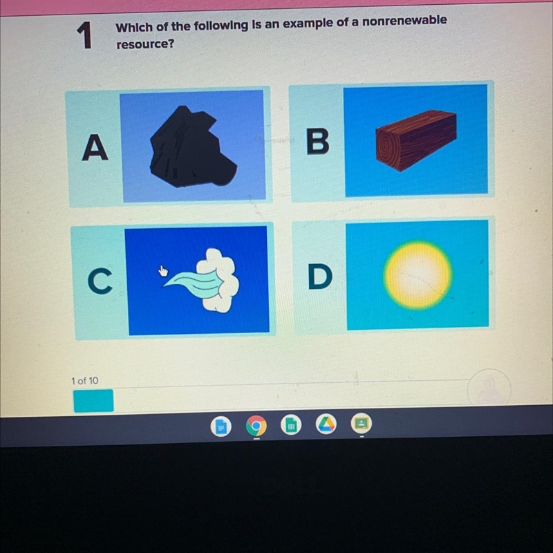 1 Which of the following is an example of a nonrenewable resource? A B C D-example-1