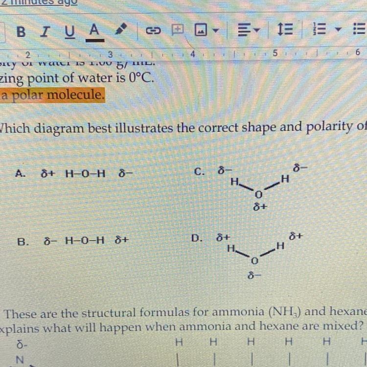 What is the correct shape and polarity of a water molecule-example-1