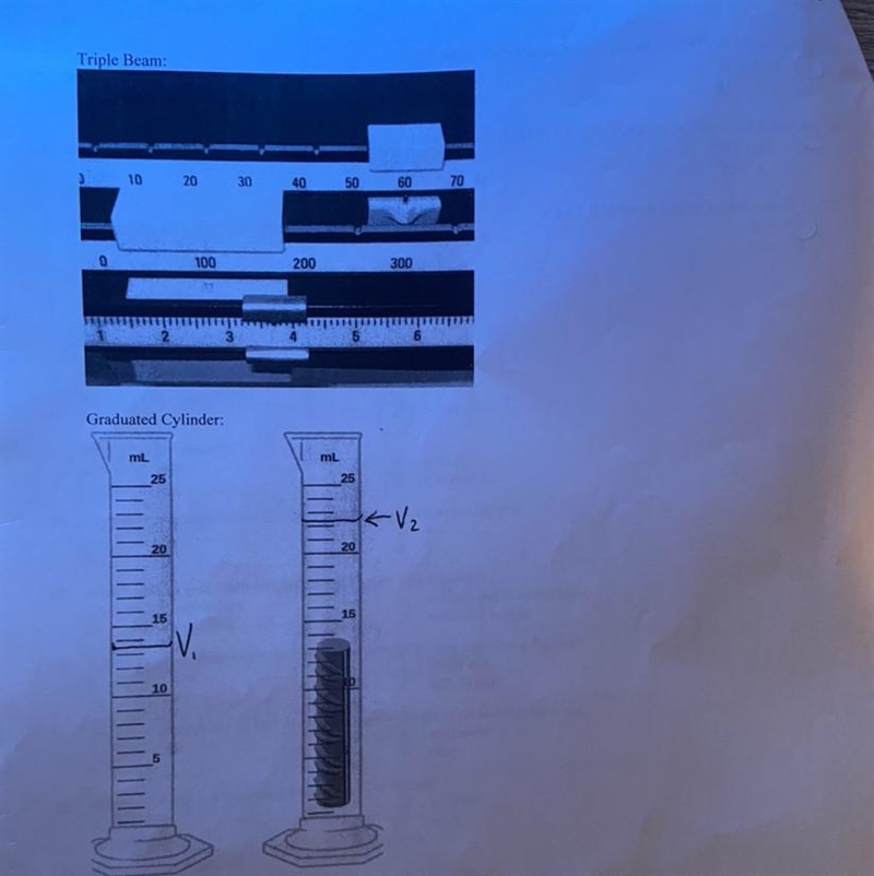 Calculate the density of the piece of metal if the above mass measurement and volume-example-1