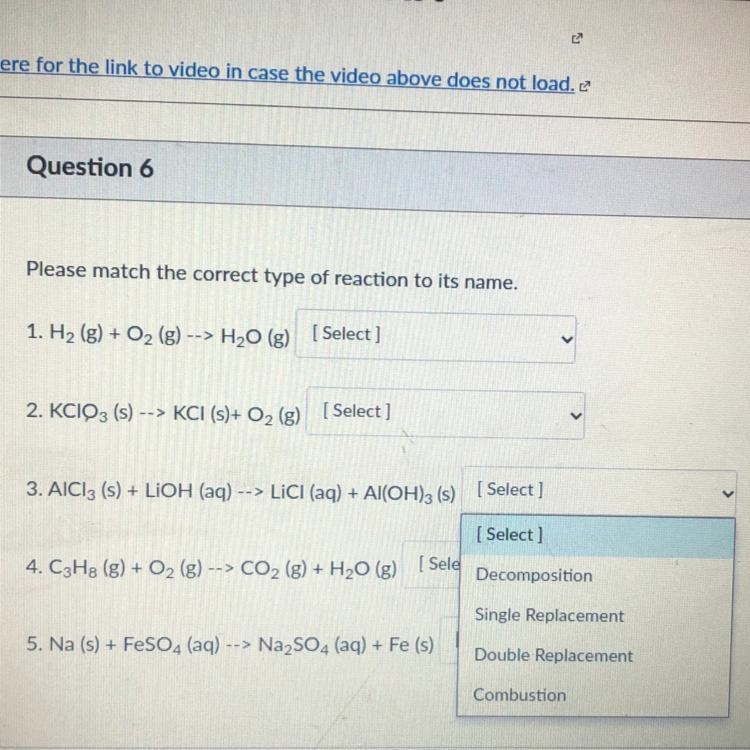 Please match the correct type of reaction to its name.-example-1