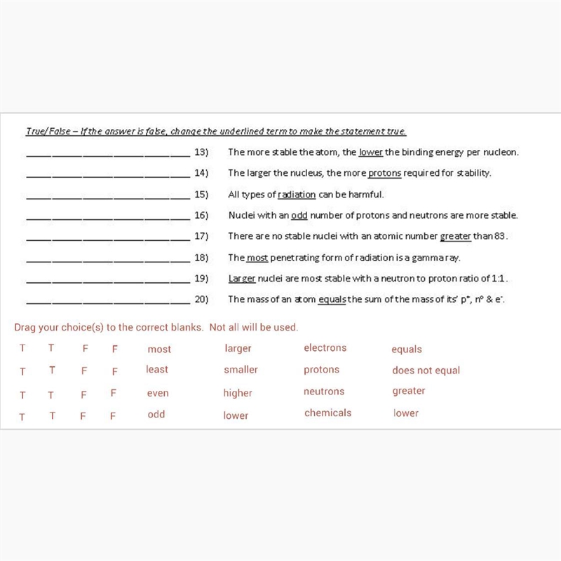 True/False Chemistry-example-1