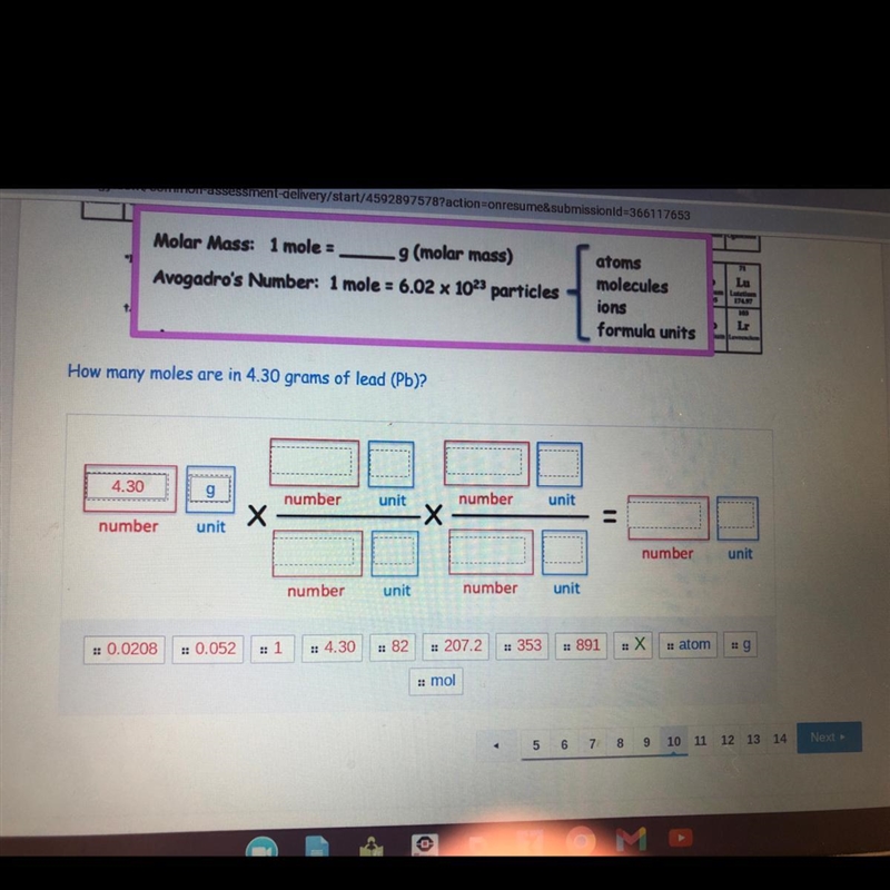 How many moles are in 4.30 grams of lead (Pb) ?-example-1