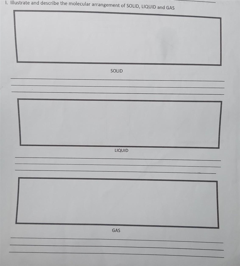 1. Illustrate and describe the molecular arrangement of SOLID, LIQUID and GAS I NEED-example-1