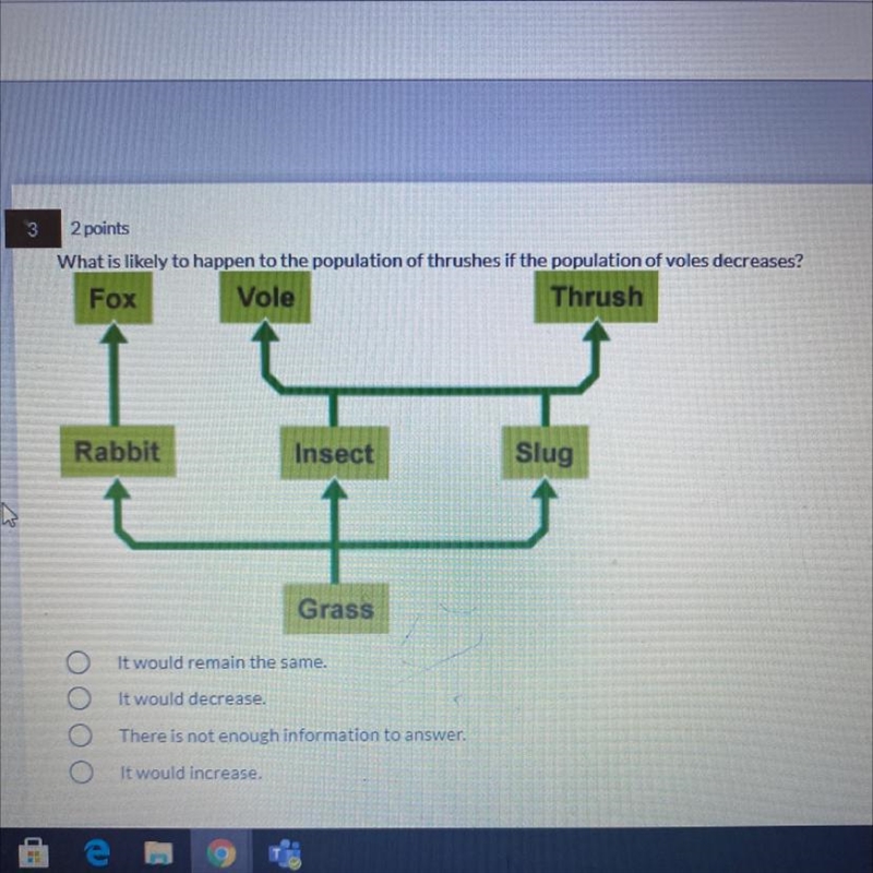 What is likely to happen to the population of thrushes the population of voles decreases-example-1