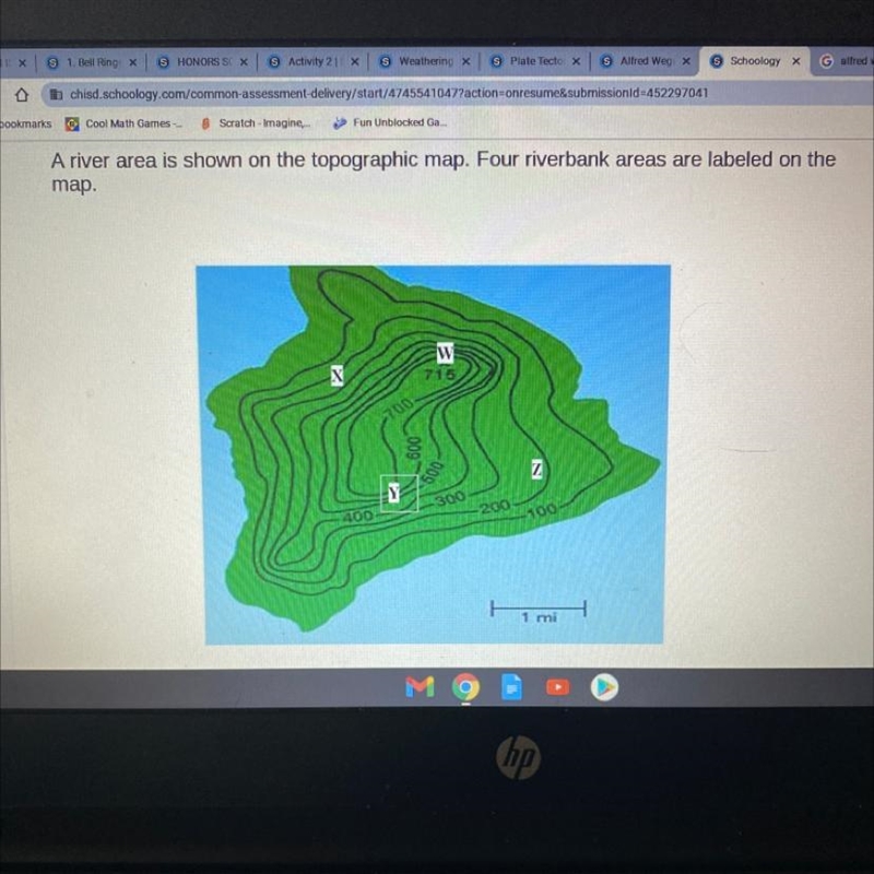 Which two riverbanks are the steepest? W and X Y and Z W and Y W and Z-example-1