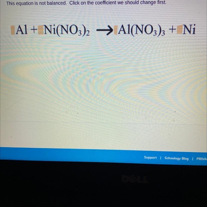 This equation is not balanced. Click on the coefficient we should change first. help-example-1