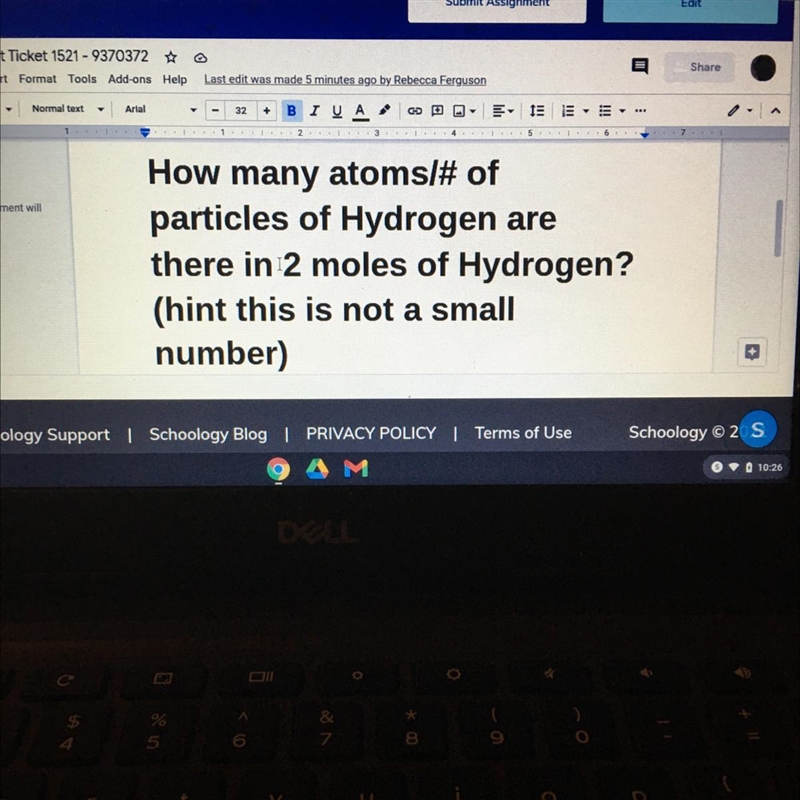 How many atomsl# of particles of Hydrogen are there in 2 moles of Hydrogen? (hint-example-1