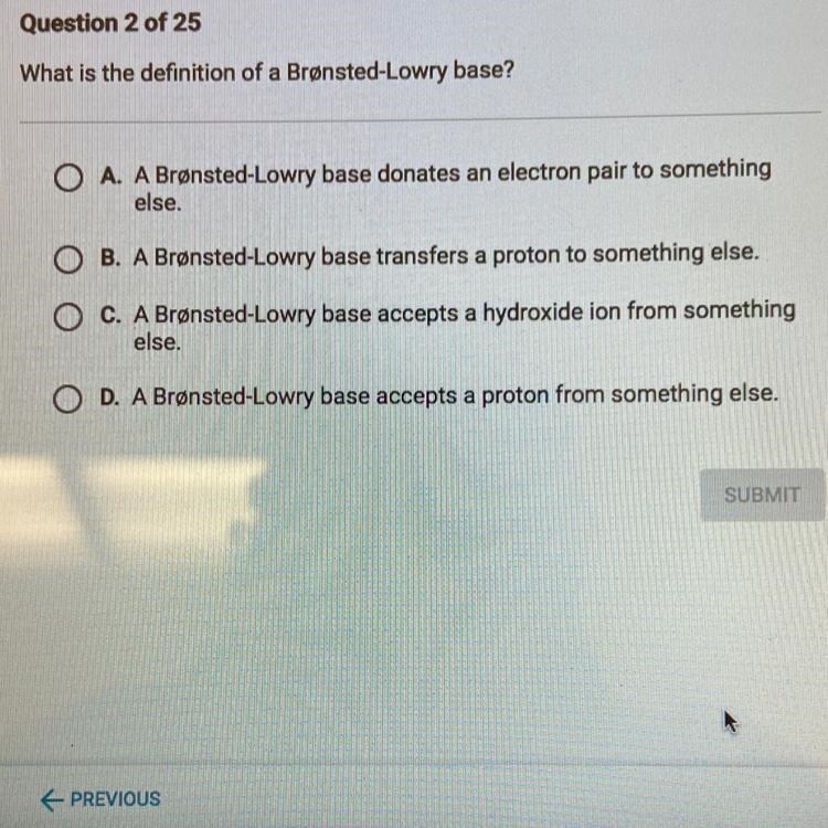 What is the definition of a Bronsted-Lowry bade-example-1