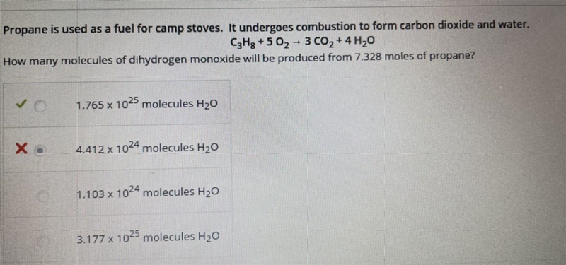 Propane is used as a fuel for camp stoves. It undergoes combustion to form carbon-example-1