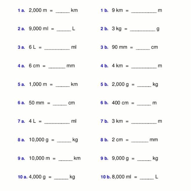 Si Units Worksheet. Use si units to complete-example-1