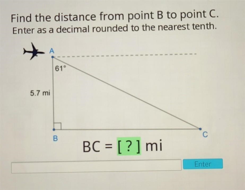 Hello! Please help :(( Find the distance from point B to point C. Enter as a decimal-example-1