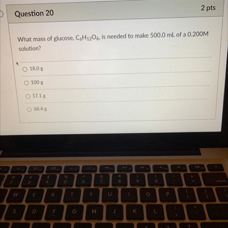 Help me ASAP PLS What mass of glucose, C6H12O6, is needed to make 500.0 mL of a 0.200M-example-1