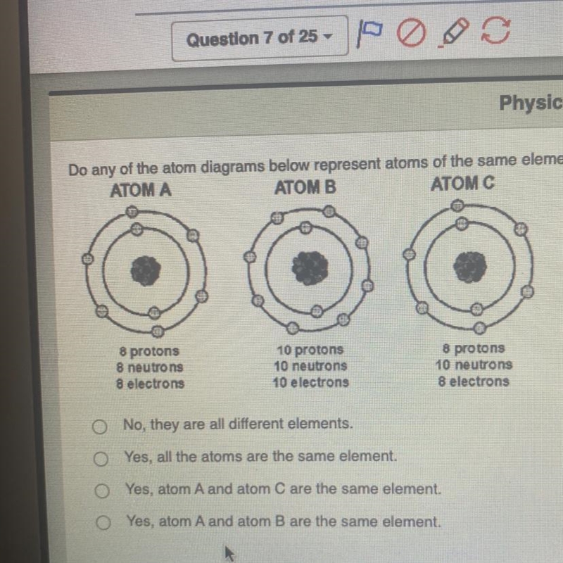 Do any of the atom diagrams below represent atoms of the same element?-example-1