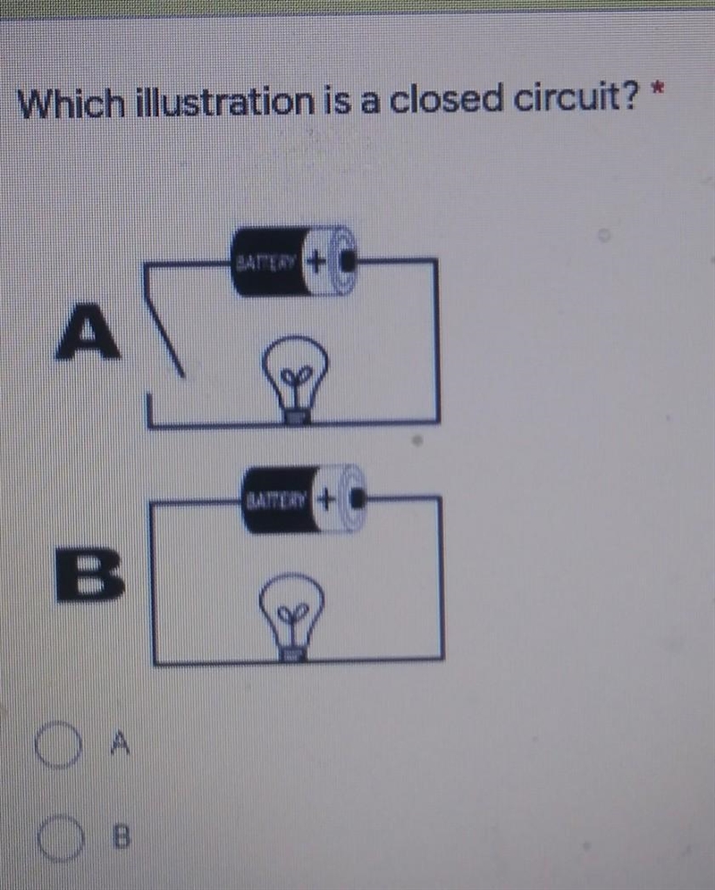 Which illustration is a closed circuit? * + A B​-example-1