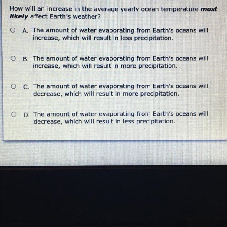 How will an increase in the average yearly ocean temperature most likely affect Earth-example-1