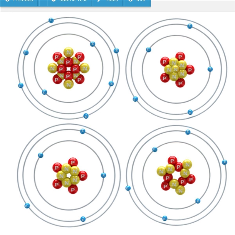 Select the two atomic models that belong to the same element !-example-1