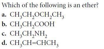 Which of the following is an ether? A) B) C) D)-example-1