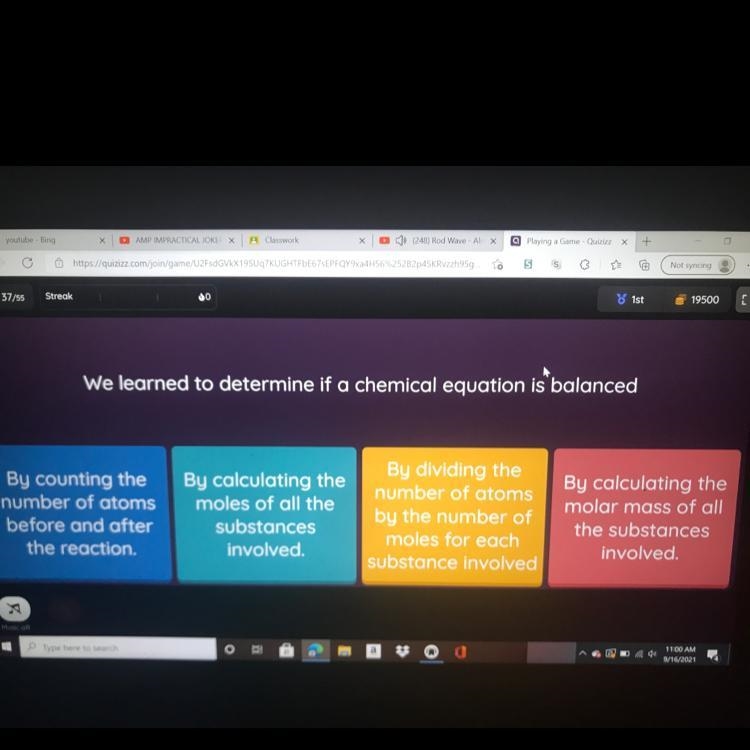 We learned to determine if a chemical equation is balanced-example-1