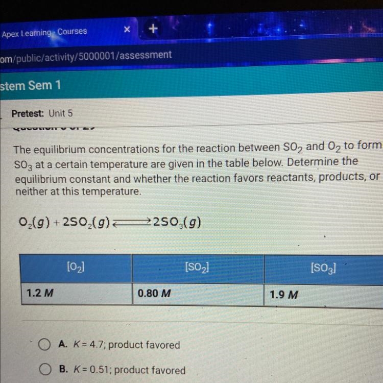 The equilibrium concentrations for the reaction between SO2 and O2 to form SO3 at-example-1