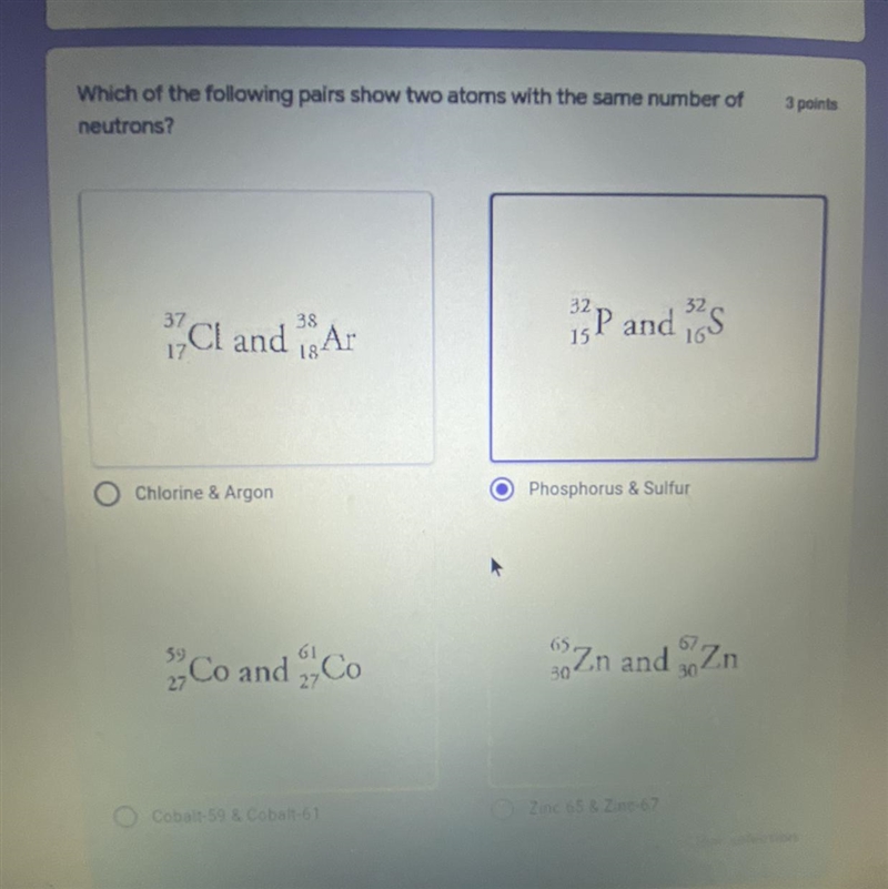 Which of the following pairs show two atoms with the same number of neutrons?-example-1