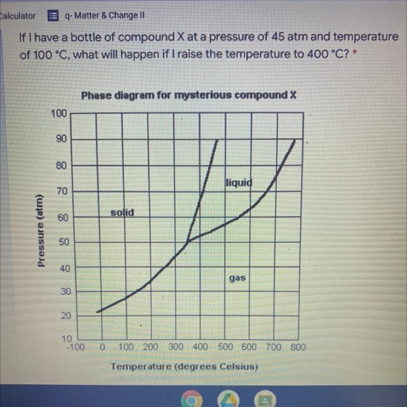 If I have a bottle of compound X at a pressure of 45 atm and temperature of 100 °C-example-1