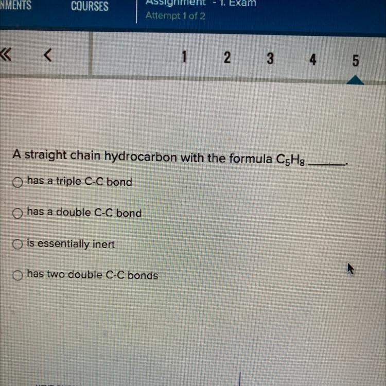 A straight chain hydrocarbon with the formula C5H8_____-example-1