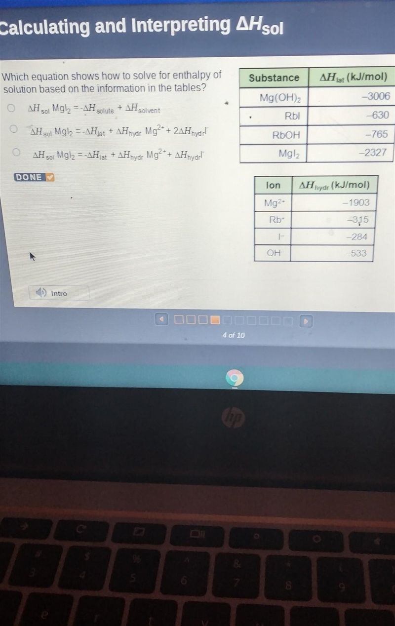 Which equation shows how to solve for enthalpy of solution based on the information-example-1