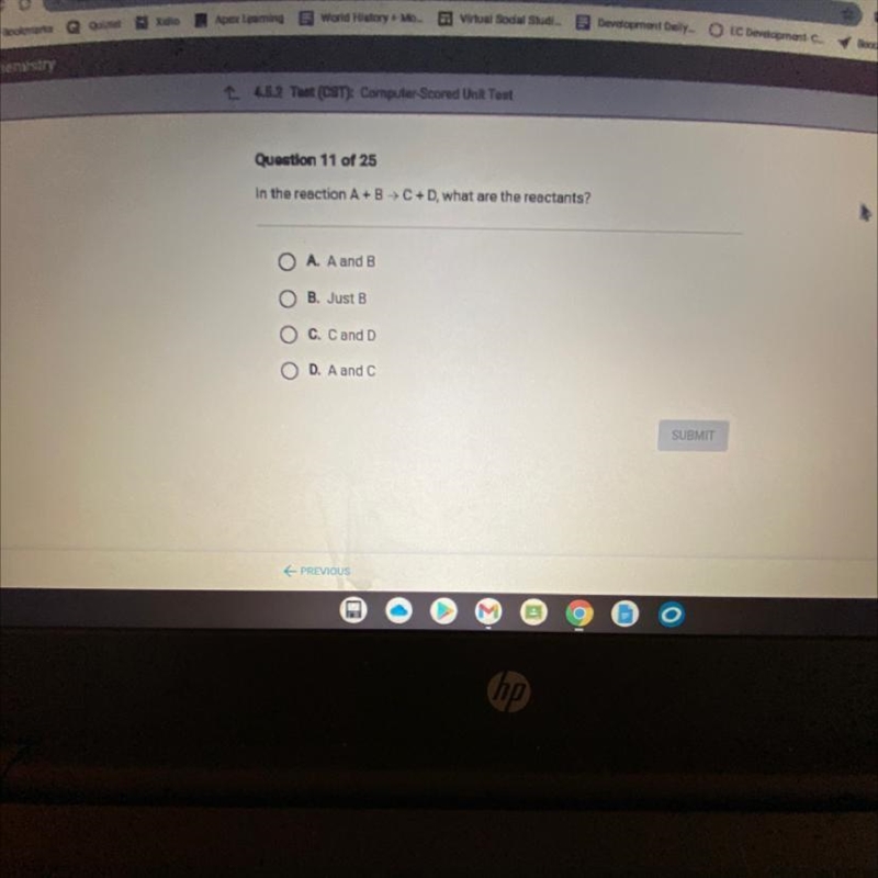 In the reaction A+B → C + D, what are the reactants?-example-1